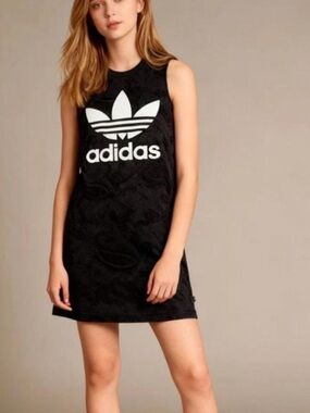 adidas Black Trefoil Sleeveless Dress Lace Themed Small